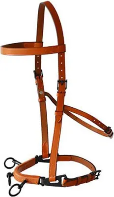 Zdjęcie produktu dla Hispano Hipica Serreta Western Leather Medium Choke 3 Pillar Lined Trense Braun Full Braun Full