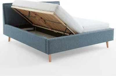 Produktbild von Doppelbett Estee 160x200 mit Stauraum - blau/Eiche