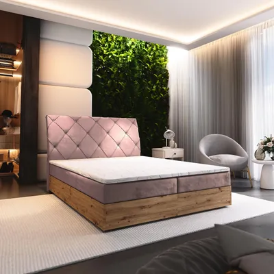 Produktbild von Masseno Boxspringbett VELLANO 180x200 cm Komplett-Set mit Bonell Matratze und Topper, Polsterbett mit Bettkästen -Rosa, KRONOS 27