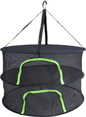 Imagen del producto de Estante para secar hierbas con cremallera, de malla, para uso en exteriores, transpirable, colgante, con red para secar, color verde fluorescente, de 2 niveles