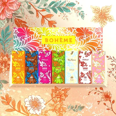 Produktbild von Fiore dOriente - Boheme Räucherstäbchen Set 12 cm - 7 natürliche ICEA Düfte mit 2 Aluminium Haltern