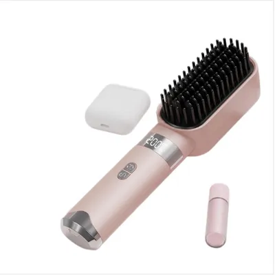 Produktbild von INF Kabellose wiederaufladbare 2-in-1 Haarglätter- und Lockenbürste mit 4-Temperaturstufen, Type-C-Ladung, Anti-Verbrüh-Schutzkamm Rosa