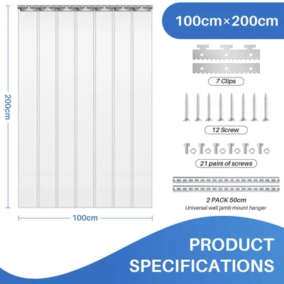 Immagine prodotto di Tenda a strisce in PVC per porte - Tenda trasparente in plastica - Resistente a carichi pesanti - Impermeabile - Risparmio energetico - Ideale per celle frigorifere, congelatori, magazzini, garage - 100 x 200 cm, trasparente