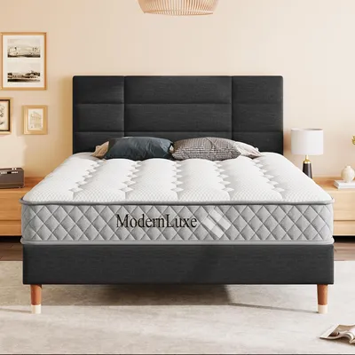 Produktbild von Polsterbett 140x200 mit Matratze, Doppelbett Schwarz, Leinenbett, Bettgestell mit Kopfteil, 7-Zonen Taschenfederkern, H3 Matratze, Jugendbett, Erwachsenenbett, Bett mit Stauraum, Modernes Design, Stoffbett, Schlafzimmermöbel, Französisches Bett, Komplettbett, Lattenrost inklusive