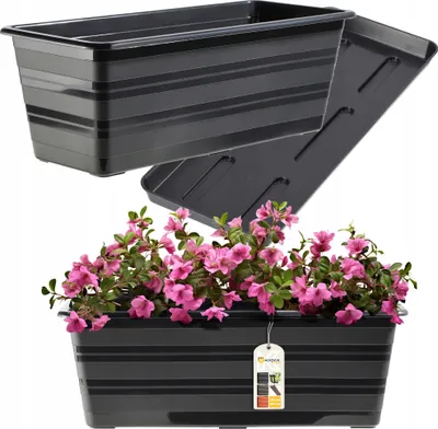 Produktbild von KADAX Blumenkasten mit Untersetzer "Cati", aus Kunststoff, Blumentopf für Balkon, Terrasse, Fensterbank, 40 cm, Anthrazit