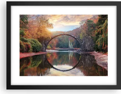 Produktbild von Gerahmtes Poster - Schwarzer Rahmen - Garten Rhododendren Brücke - 40x30 cm - Wand Bild - Wanddeko - Wandbilder - Kunstposter - Wandposter - Bilderrahmen - Bilder - Kunstdruck - P2BAA40x30-4660