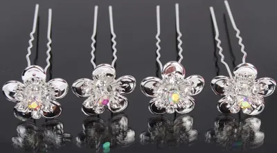 Produktbild von 4 Haarnadeln Strass Blüte Schleife Braut Kommunion Hochzeit Ball Haarschmuck