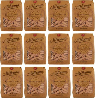 Produktbild von 12x La Molisana Pasta Integrale Maccheroni n°37 Vollkornnudeln Vollkornpasta,100% italienischer Weizen,Bronzepaste 500g Packung + Italian Gourmet Polpa di Pomodoro 400g Dose