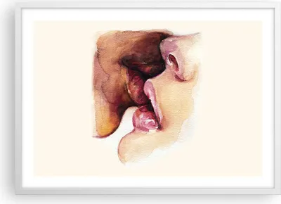 Produktbild von Gerahmtes Poster - Weißer Rahmen - Kuss Mund Paar - 70x50 cm - Wand Bild - Wanddeko - Wandbilder - Kunstposter - Wandposter - Bilderrahmen - Bilder - Kunstdruck - Wanddekoration - P2WAA70x50-5051