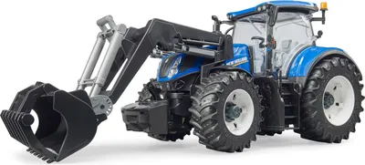 A blue New Holland T7.315 tractor with a front loader, shown from a three-quarter front angle on a white background.