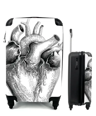 Produktbild von MuchoWow® Koffer Handgepäck Trolley Rollkoffer Kleine Reisekoffer mit 4 Rollen - Eine Schwarz-Weiß-Illustration eines Herzens - Cabin Size < 55x40x23 cm & 55x40x20 cm - Fotokoffer - Kabinenkoffer - Boardgepäck - Reise-Box - Reisekoffer - Reisegepäck - Koffer mit Bild - Trolley für Kinder