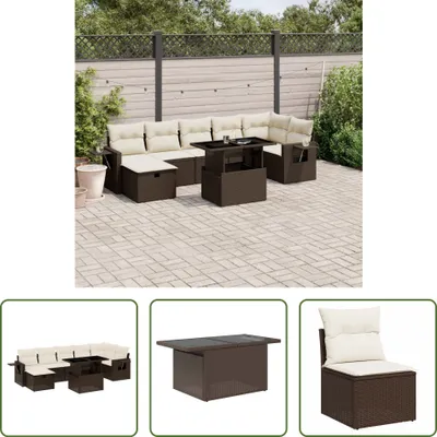 Produktbild von The Living Store 8-tlg. Garten-Sofagarnitur mit Kissen Braun Poly Rattan