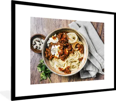 Produktbild von MuchoWow® MuchoWow® Gerahmtes Poster Spaghetti mit Mozzarella 80x60 cm - Poster mit zchwarzem Bilderrahmen - Schlafzimmer-Dekorationen - Fotoposter