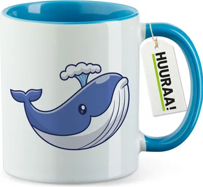 Produktbild von Huuraa Kaffeetasse Blauwal Comic 330ml Blau Keramik Kaffeebecher Geschenkidee