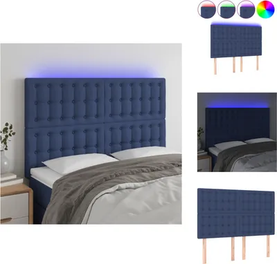 Produktbild von vidaXL LED Kopfteil Blau 144x5x118/128 cm Stoff -  Kopf- & Fußenden