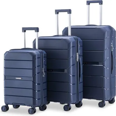 Produktbild von SKYCASES Urban Adventurer – 3 teiliges Hartschalenkoffer-Set aus Polypropylen – 360 Grad Rollen und Zahlenschloss - 44 L | 79 L | 110 L - Dunkelblau