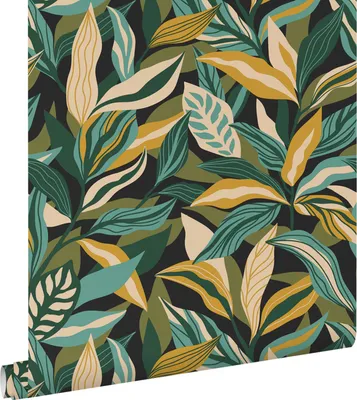 Produktbild von ESTAhome Tapete tropische Blätter Dunkelgrün und Ockergelb 50 x 900 cm