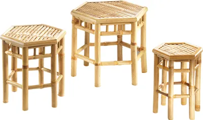Produktbild von Kobolo Blumenhocker 6-eckig aus Bambus im 3er-Set - Pflanzen Blumenleiter Blumentreppe Flower Filing Stand Home Shelf Holz Blumenständer Pflanzsäule