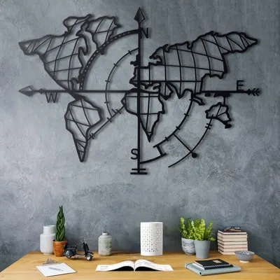 Image de Wallity, World- BSG1136, Noir, Autres décorations pour la maison, 65 x 95 cm, 100% métal (épaisseur : 2 mm)