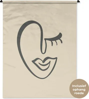 Produktbild von MuchoWow® Wandteppich Wandbehang Gesicht - Abstrakt - Minimalismus 120x160 cm Tapisserie Dekoration Wandtuch - Wohnzimmer - Moderne