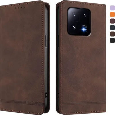 Immagine prodotto di Custodia per Xiaomi 13 Pro, custodia retro in Finto cuoio con supporto e slot per carte Marrone