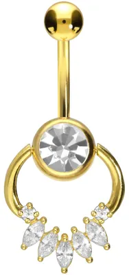 Produktbild von Bauchnabelpiercing Chirurgenstahl Bananabell RING + EINGEFASSTE KRISTALLTROPFEN