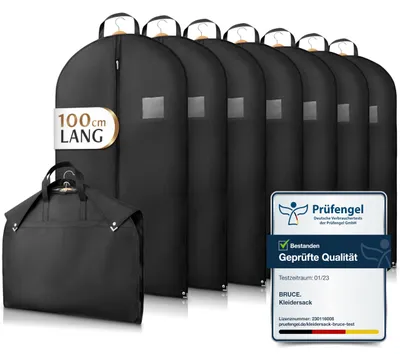 Produktbild von Bruce.® 7x Premium Kleidersack Kurz 100 x 60 cm, Optimierte Materialstärke von 120 GSM, Hochwertige Kleiderhülle für Anzug und Kleid, Atmungsaktiv