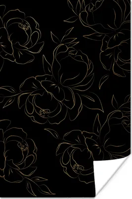 Produktbild von MuchoWow® Poster Muster - Gold - Rosen - Linienkunst 40x60 cm - Plakate für die Wand - Poster Babyzimmer