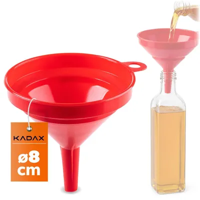 Produktbild von KADAX Trichter Ø 8 cm, Einfülltrichter aus lebensmittelechtem Polypropylen, Kunststofftrichter mit schmalem Auslauf, kleiner Einfüllhilfe für Flaschen, Küchentrichter (Rot)
