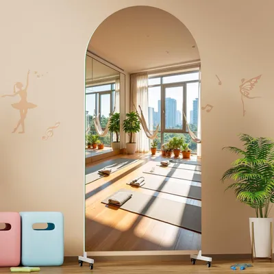 Zdjęcie produktu dla Lustro panoramiczne, 190x80 cm, obrotowe o 360°, na kółkach, z hartowanego szkła, białe