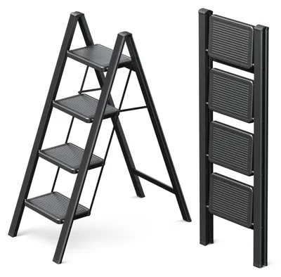 Image de Escalier pliant à 4 marches, avec large plateforme, de couleur noire