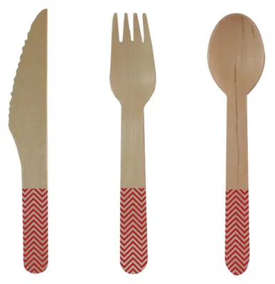 Produktbild von 24-teiliges Holzbesteck-Set Rot 8 Messer, 8 Gabeln und 8 Löffel