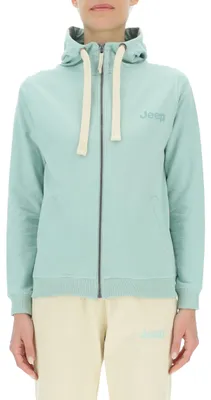 Obrázek produktu pro Dámská mikina JEEP J Woman s kapucí a celopáskovým zipem, s potiskem, model J24s, barva světle zelená/šedá