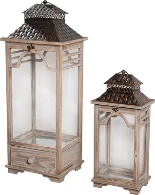 Produktbild von GILDE 2er Set, Laterne, "Osaka", Holz, grau, L. 25 cm, B. 31 cm, H. 79 cm 59312