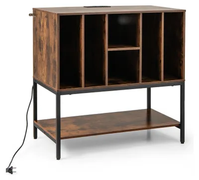 Zdjęcie produktu dla Stojak na gramofon COSTWAY, szafka boczna ze stacją ładującą i schowkiem na winyle, szafka do przechowywania, półka na winyle 80x45x79,5 cm kawa