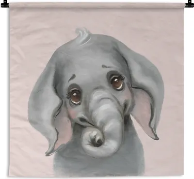 Produktbild von MuchoWow® Wandteppich Wandbehang Elefant - Rosa - Dschungel 150x150 cm Tapisserie Dekoration Wandtuch - Wohnaccessoires - Modernes