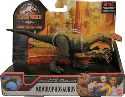 Obrázek produktu pro Mattel GVG51 Jurský svět Dinosaurus Monolophosaurus pohyblivá figurka na hraní, funkce kousání, zelenohnědá přírodní barva, 19 cm, pro děti