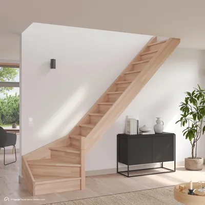 Produktbild von Holztreppe Intercon Casablanca | Buche | 1/4 gewendelter Verlauf | Linkswendelung | 80 cm Breite | ohne Geländer | mit Setzstufen | Stiege