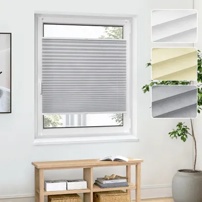 Produktbild von Klemmfix Plissee Grau 130x130cm Sichtschutz für Fenster Polyester Stoff Pure Basic Jalousiescout