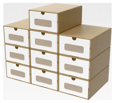 Produktbild von 10 Stück Schuhaufbewahrungsbox mit Sichtfenster und Schublade, stapelbare Ordnungsboxen aus Kraftpapier