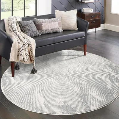 Immagine prodotto di Tappeto rotondo grigio, diametro 160 cm, ideale per soggiorno e camera da letto