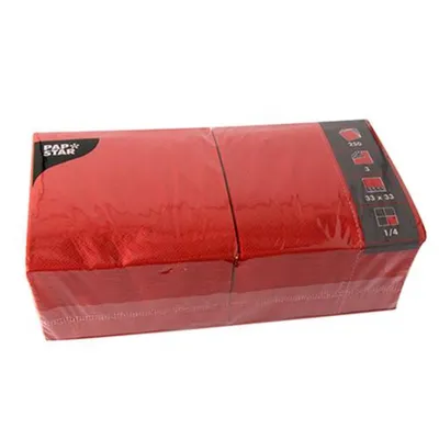 Produktbild von 1000 Papstar Servietten, 3-lagig 1/4-Falz 33 cm x 33 cm rot 12483