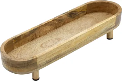 Immagine prodotto di 1.05 Ciotola allungata in legno di mango su gambe - circa 40 x 13 cm - Vassoio per candele ovale