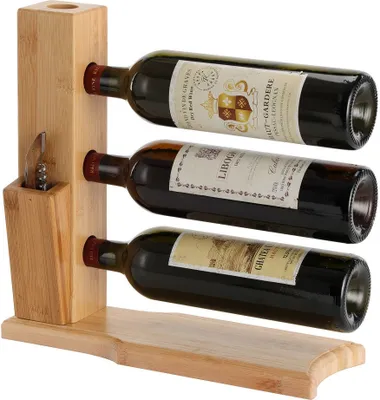 Produktbild von Decopatent Design Weinregal aus Bambus für 3 Flaschen Wein - Design Weinflaschenregal / Flaschenregal