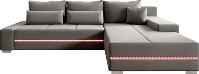 Produktbild von Juskys Sofa Davos Rechts mit Schlaffunktion, Bettkasten, Samt-Bezug & LED - Hellgrau