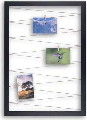 Produktbild von Fotohalter Pinnwand Fotorahmen (Hochformat) mit Juteband 20 Holzklammern Bilderrahmen inklusive CLAMARO Collage Flex, Flex Farbe:Schwarz Matt, Quer/Hochformat Größe:50x70cm (Hochformat)