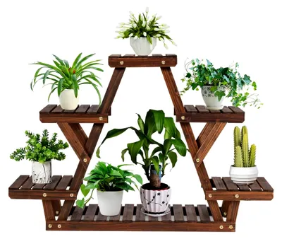 Produktbild von Pflanzenregal aus Holz, Ständer für Innen- und Außenpflanzen, Mehrzweck-Topfständer, geeignet für Gartenpflanzen, Balkon, Wohnzimmer, Terrasse (4 Ebenen)
