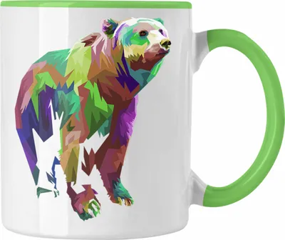 Produktbild von Trendation - Bär Poiygon Grafik Tasse Geschenk Bären Liebhaber (Grün)