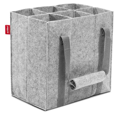 Produktbild von 6er Flaschentasche Filz – Flaschenträger für bis zu 6 Flaschen – Geräuschlos dank Filz-Innenwänden – Stabil & formfest bis 14kg – Mit Trennwänden für sicheren Transport – Reißfeste Trageriemen