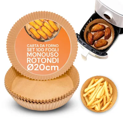 Imagen del producto de Papel de horno para freidoras de aire, 50 unidades, redondo, de 20 cm de diámetro, con revestimiento antiadherente para la cocina
